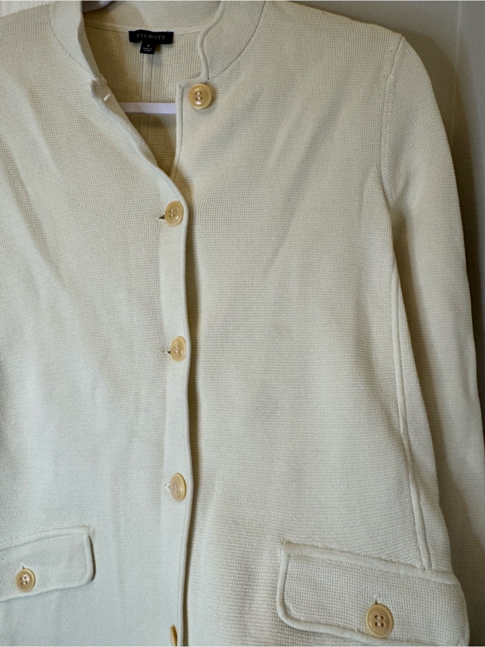 Talbots Cream Knit Button-Front Jacket - Picture 5 of 11